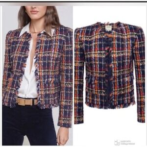 L'Agence Angelina Fringe Tweed Jacket in midnight multi Size 2 (MSRP $795)